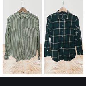 H&M Green Striped and Plaid Women's Blouses